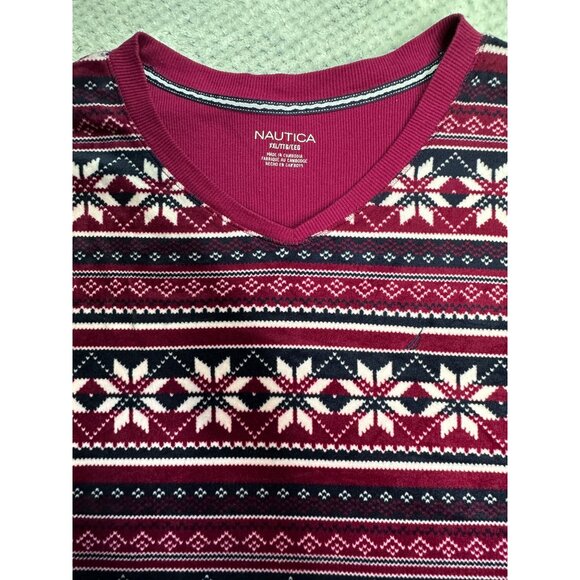 Nautica Womens Size XXL 2X Pajama Set Nordic Print Cotton Blend Red Navy Fleece - Picture 4 of 16